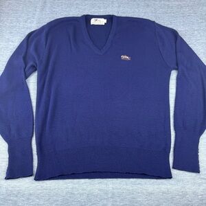 Steeplechase Vintage‎ Men’s V-Neck Sweater in Deep Blue Classic Grandpa 80s